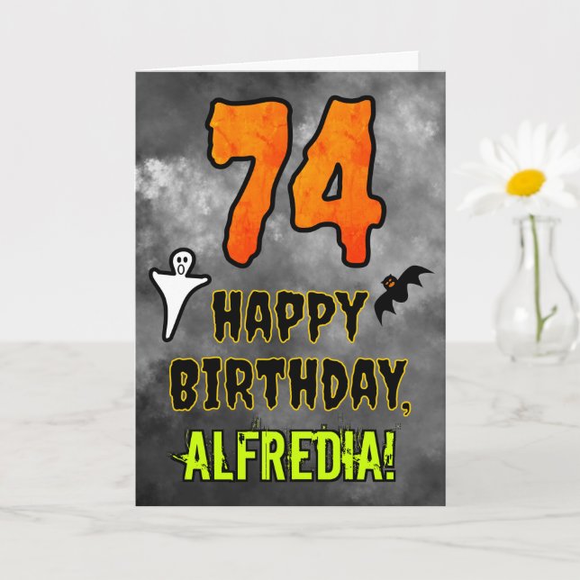 74th Birthday: Eerie Halloween Theme + Custom Name Card (Small Plant)