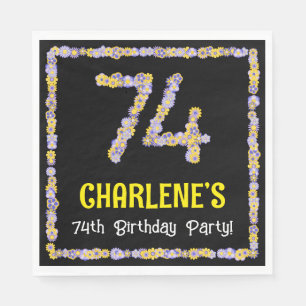74th Birthday: Floral Flowers Number, Custom Name Napkin