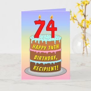 74th Birthday — Fun Cake & Candles, w/ Custom Name Card