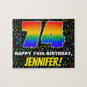 74th Birthday — Fun, Colourful Music Symbols & “74 Jigsaw Puzzle