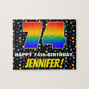 74th Birthday — Fun, Colourful Star Field Pattern Jigsaw Puzzle