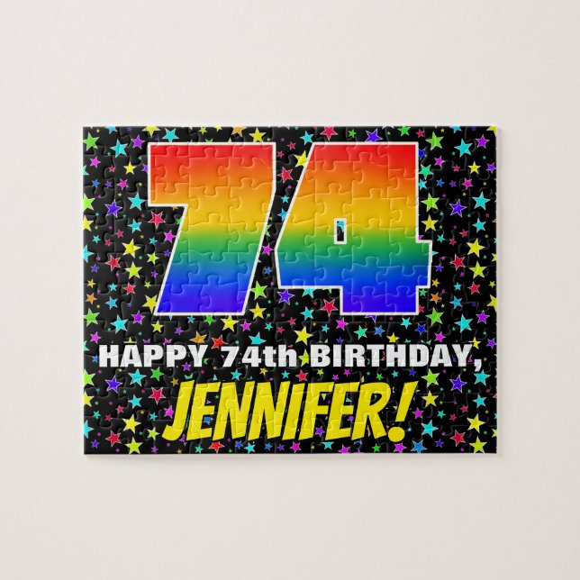74th Birthday — Fun, Colourful Star Field Pattern Jigsaw Puzzle (Horizontal)