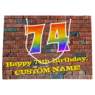 74th Birthday: Fun, Graffiti-Inspired Rainbow # 74 Large Gift Bag