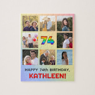 74th Birthday: Fun Rainbow #, Custom Name & Photos Jigsaw Puzzle