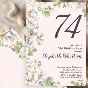74th Birthday Invitation Blush Pink Floral Peonies