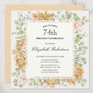 74th Birthday Invitation in Elegant Autumn Colours