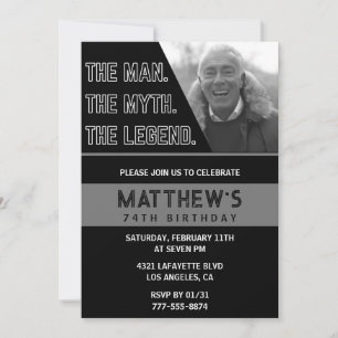 74th birthday invitations Black The Man The Legend