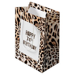 74th Birthday Leopard Fur Print Medium Gift Bag