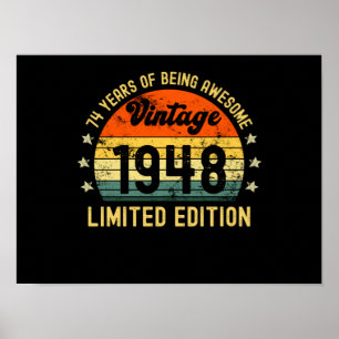 74th birthday limited edition 1948 74 year old poster