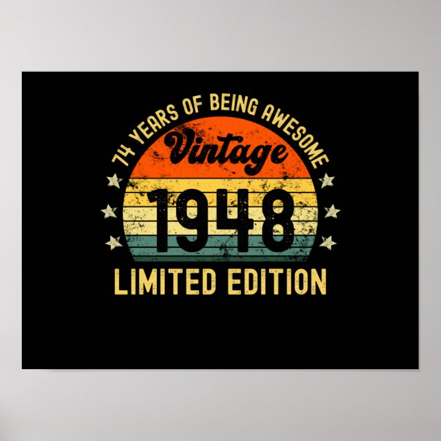 74th birthday limited edition 1948 74 year old poster (Front)