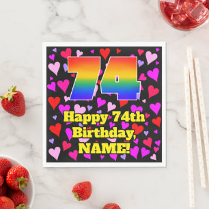 74th Birthday: Loving Hearts Pattern, Rainbow # 74 Napkin