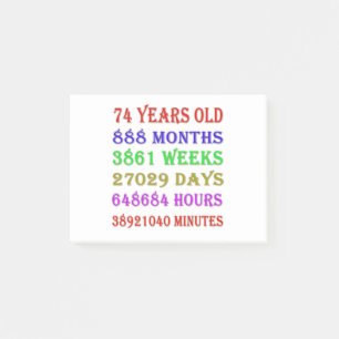 74th Birthday Milestones Post-it Notes