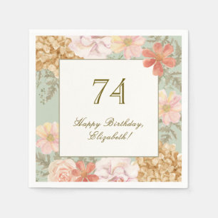 74th Birthday Napkin Autumn Color Floral Sage