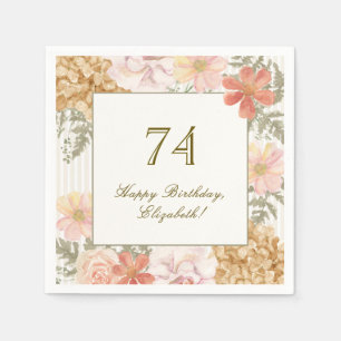 74th Birthday Napkin Autumn Colour Floral Stripe