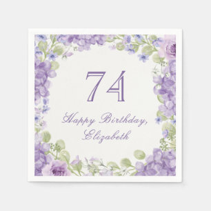74th Birthday Napkins Elegant Purple Floral