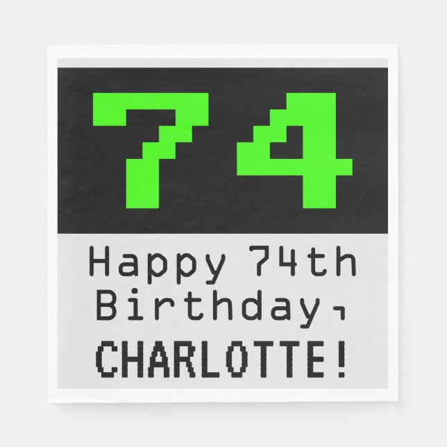 74th Birthday - Nerdy / Geeky Style "74" & Name Napkin (Front)