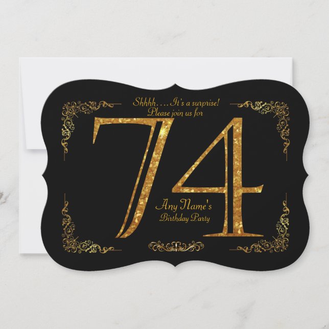 74th,Birthday party 74th,great Gatsby,black & gold Invitation (Front)
