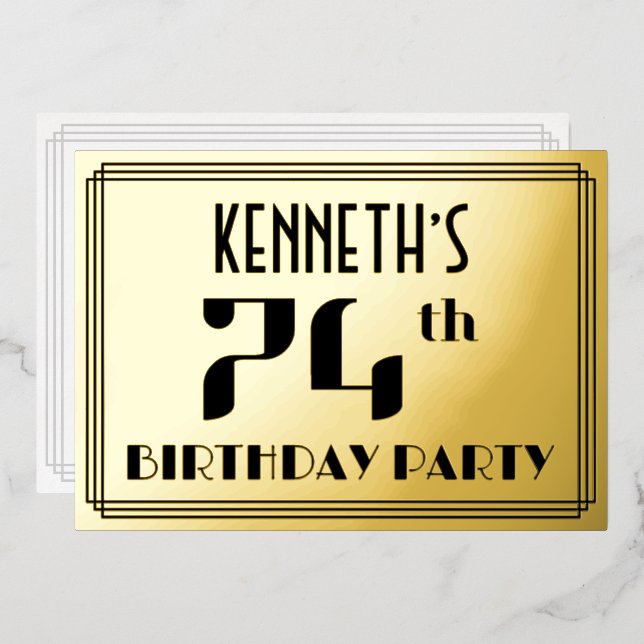 74th Birthday Party: Art Deco Look “74” and Name (Front/Back)