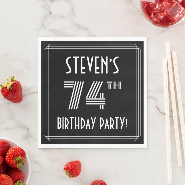 74th Birthday Party: Art Deco Style + Custom Name Napkin (Insitu)