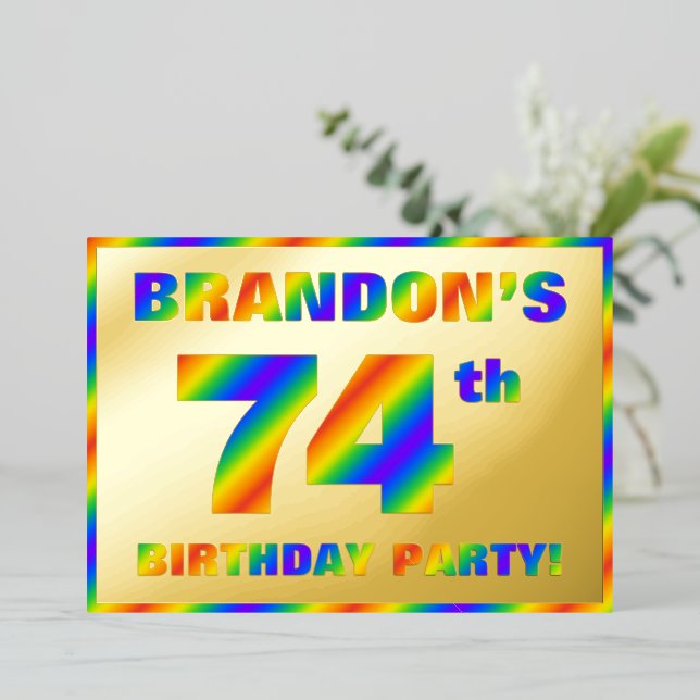 74th Birthday Party — Fun, Rainbow Spectrum “74” (Standing Front)