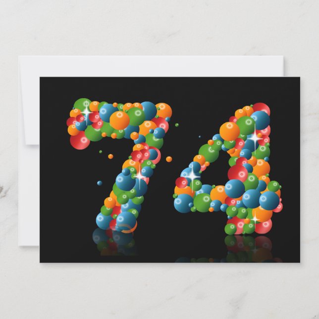 74th Birthday party, with bubbles and balls Invitation (Front)