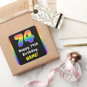 74th Birthday: Rainbow Spectrum # 74, Custom Name Square Sticker