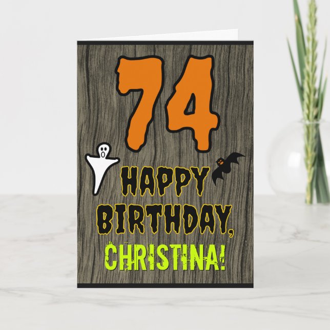 74th Birthday: Spooky Halloween Theme, Custom Name Card (Front)