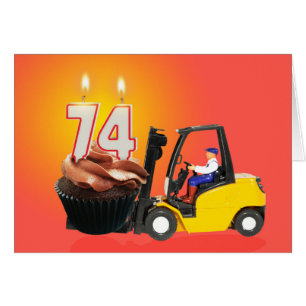 74th Birthday with Cupcake,Candles and Forklift
