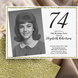 74th Custom Photo White and Gold  Invitation