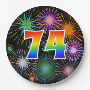 74th Event - Fun, Colourful, Bold, Rainbow 74 Paper Plate