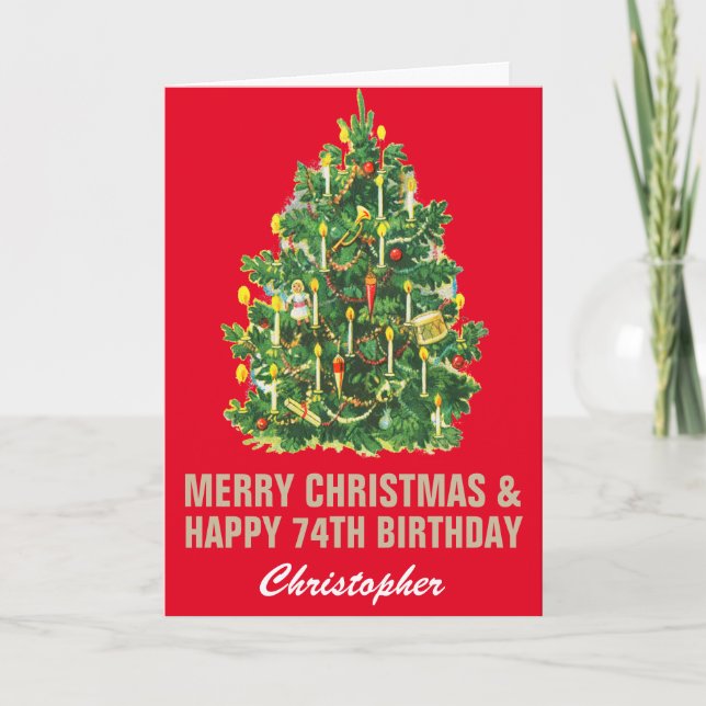 74th Happy Birthday and Merry Christmas Red & Gold Card (Front)