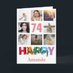 74th Happy Birthday Photo Collage Modern Pink Card<br><div class="desc">74th Happy Birthday Photo Collage Modern Pink Card with personalised name. For further customisation,  please click the "Customise it" button and use our design tool to modify this template.</div>