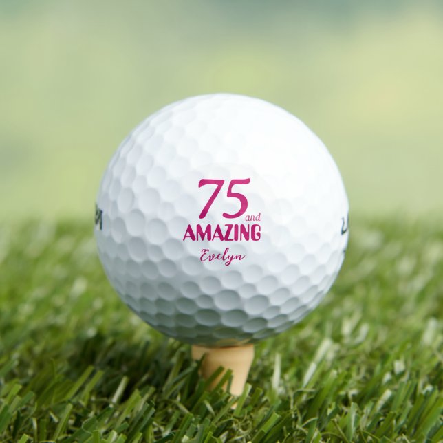 75 and Amazing Grandma Gift – Pink 75th Birthday Golf Balls (Insitu Tee)