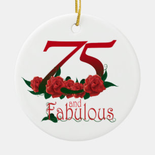 75  and fabulous 75th birthday number ceramic tree decoration