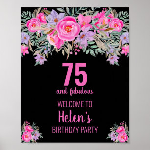 75 and fabulous black birthday party poster
