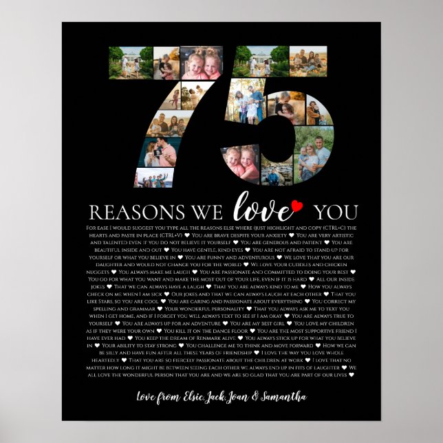 75 reasons why we love you granddad birthday poster (Front)