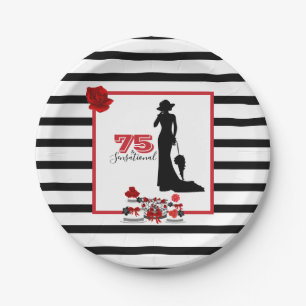75 & SENSATIONAL 75th Birthday Party Plate Stripes
