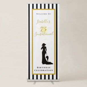 75 & Sensational Black and Gold Birthday Retractable Banner
