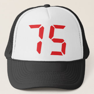 75 seventy-five red alarm clock digital number trucker hat