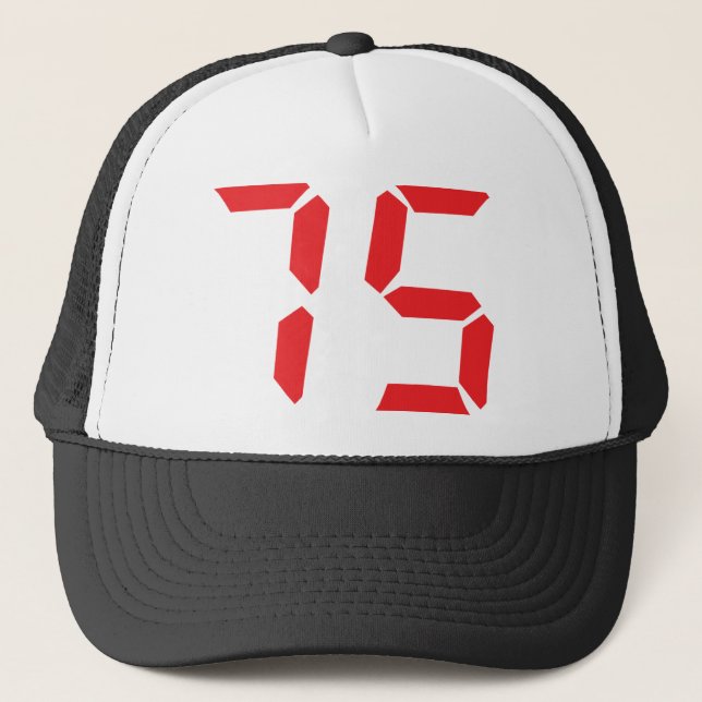 75 seventy-five red alarm clock digital number trucker hat (Front)
