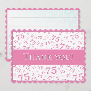 75 "Thank you!" Pink/White Number Pattern Thank You Card