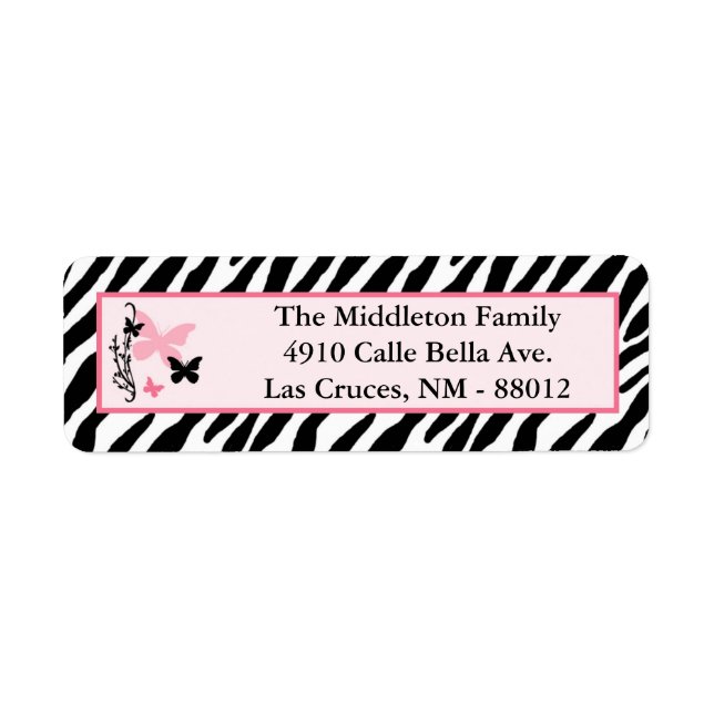 .75"x2.25" Butterfly Zebra Return Address Label (Front)