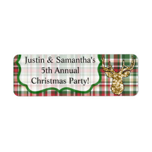 .75"x2.25" Product Tag Label Gold Glitter Reindeer