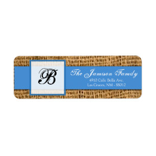 .75"x2.25" Return Address Blue Burlap Lace
