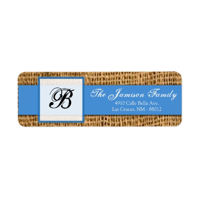 .75"x2.25" Return Address Blue Burlap Lace (Front)