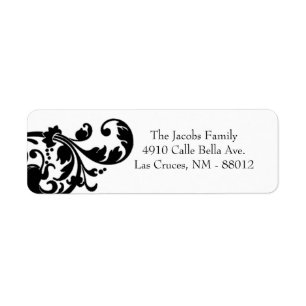 .75"x2.25" Return Address Label Black White Floral