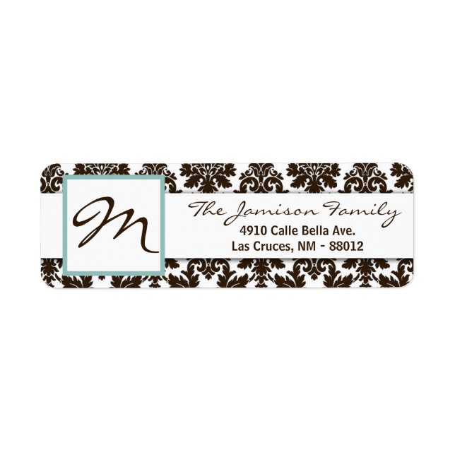 .75"x2.25" Return Address Label Brown Tiffa Damask (Front)