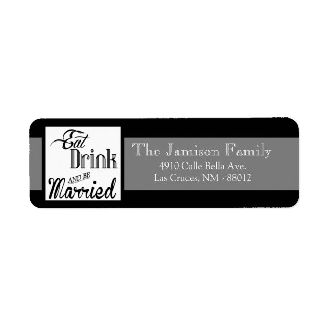 .75"x2.25" Return Address Label Eat Drink Married (Front)