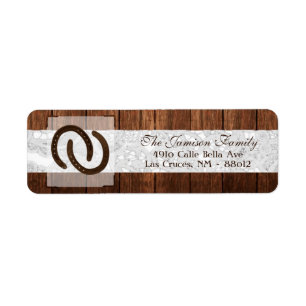 .75"x2.25" Return Address Label Horse Shoes Wood