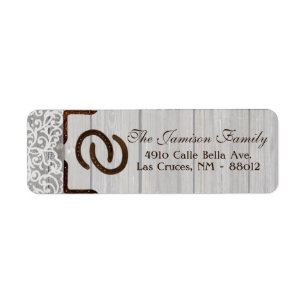 .75"x2.25" Return Address Label Horse Shoes Wood
